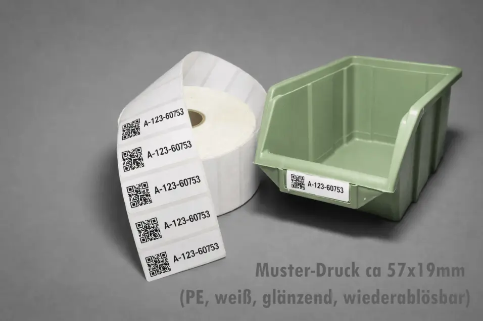 Lagerplatz-Beschriftungen mit 1D und 2D Codes und Plaintext